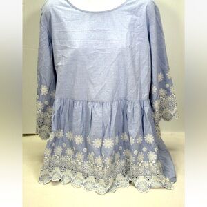 SWEET MAGNOLIA 100% cotton Light Blue Short Sleeve Tunic NWT